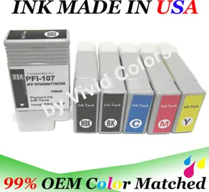 6 cartridge fit Pfi-107 ink Canon ipf 670 680 685 770 780 785 pfi107 inkjet - Picture 1 of 6