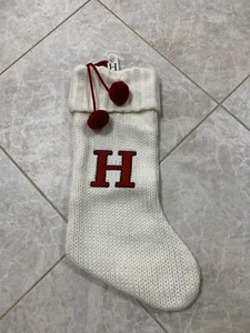Heavy Duty Knitted Monogram Christmas Stocking Letter H White 18" New With Tag - Picture 1 of 2