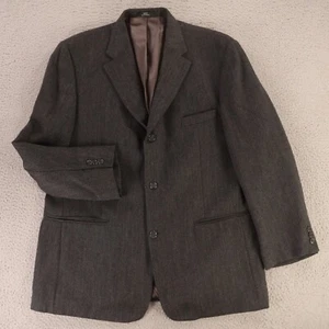 VINTAGE Tweed Jacket L Gray Black Barleycorn 100% Lambs Wool Blazer 44R - Picture 1 of 15