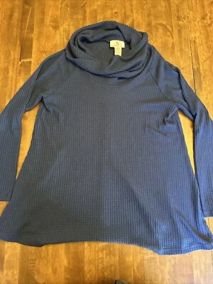 Suéter Pullover OSO Informals Manga Larga Waffle Azul Marino Para Mujer’s M Botones Foto 1 de 4