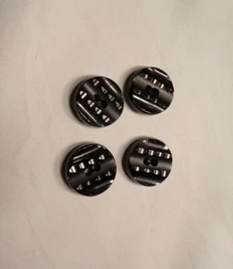 Vintage Carved glass 4 hole buttons black blouse craft - Picture 1 of 3
