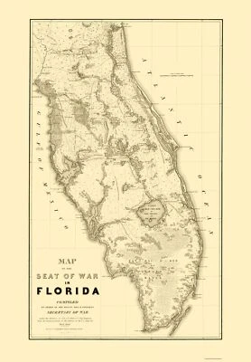 Historic War Map - Florida Second Seminole War - Stone 1838 - 23 x 33.13 - Image 1 of 4