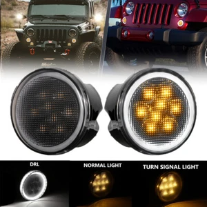 2pcs LED Black Lens Amber Turn Signal Lights DRL for 2007-2018 Jeep Wrangler JK - Picture 1 of 12
