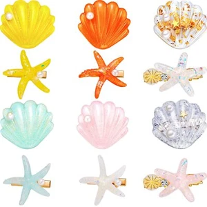 12 Pieces Artificial Shell Pearl Starfish Seashell Hair Clip Set Acrylic Resi... - Picture 1 of 7