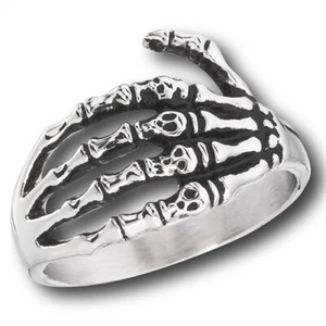 Stainless Steel Skeleton Hand With Skulls Ring - Free Gift Packaging - Picture 1 of 10