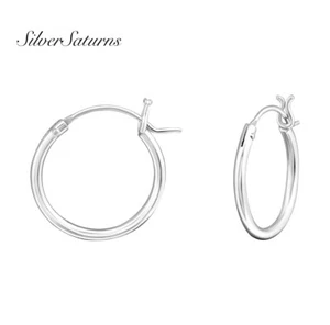 Beautiful 925 Sterling Silver 14mm French Lock Hoop Sleeper Earrings Pair (H13) - Picture 1 of 2