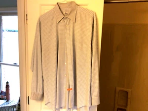 Camicia abito Brioni per Neiman Marcus da uomo colletto abbottonato bianco scacco blu XL - Foto 1 di 9