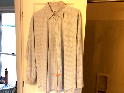 Brioni for Neiman Marcus Mens Button-Down Collar Dress Shirt White Blue Check XL - Image 1 of 4