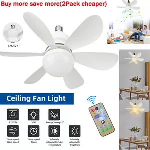 Large Ceiling Fan E27 Socket Fan 30W with Dimmable LED Light Remote Controller - Picture 1 of 10