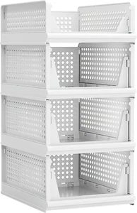 4 Pack Stackable Plastic Storage Basket Closet Organizer Bin Foldable Clothes Or - Picture 1 of 7