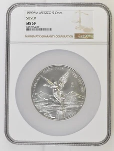 1999 Mo Mexico 5 Onza Silver NGC MS 69 - Picture 1 of 2