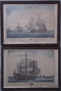 Incisioni 2 velieri H M S Blenheim e Burchett A Roublard da Isaac Sailmaker 1704 - Picture 1 of 11