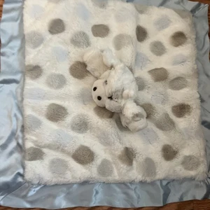 Piccola giraffa pois blu bordo raso mucca amorevole coperta di sicurezza peluche morbida - Foto 1 di 13
