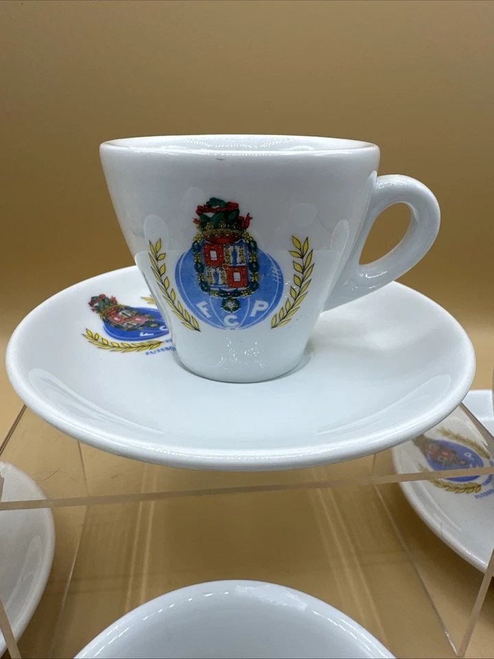 6 件套 Porto de Futebol FC Porto 复古 20 世纪 90 年代浓缩咖啡杯和碟子,罕见 — 第 1/4 张图片