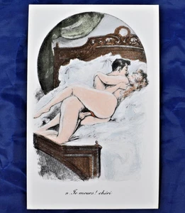 CPA CARTE POSTALE ANCIENNE LITHOGRAPHIE EROTICA 9- JE MEURS CHERI ! 1940 - Picture 1 of 2
