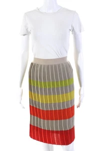 BCBGMAXAZRIA Damen Rock gewebt Plissee gestreift knielang mehrfarbig Größe M - Bild 1 von 6