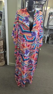 JOHNNY WAS Summer Stripes Floral Summer Kaftan Kimono Maxi Dress size L/XL - Picture 1 of 9