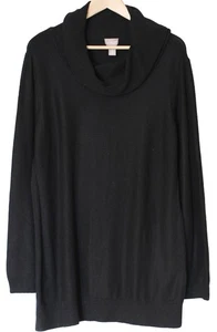Chico's NWT Touch of Cashmere Cowl-Neck Tunic Sweater Pullover SZ (3) Black - Picture 1 of 4