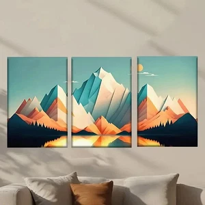 3pcs Mountain Landscape with a Lake Wall Art Canvas Framed 50x70cm - Picture 1 of 3