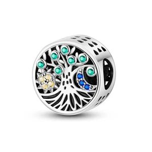 MULA Sun Moon Tree Life DIY Charm Green CZ Fit Women Bracelet 925 SterlingSilver - Picture 1 of 6