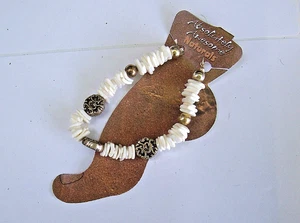 Puka Shell & Silver tone Charms Beaded Anklet 9 Inches Ankle Bracelet - Picture 1 of 3
