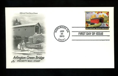 US FDC #4738 Artcraft 2013 GA Arlington Green Covered Bridge Priority Mail HC - Image 1 of 2