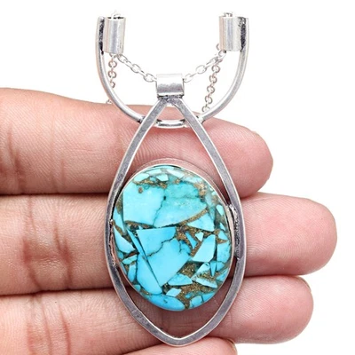 Collar Joyería Cobre Turquesa Piedras Preciosas Día de la Madre Hecho a Mano 20 pulgadas Foto 1 de 4