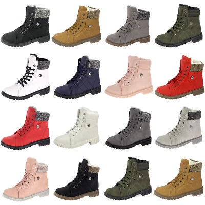 Damen Boots Stiefeletten Stiefel Winterschuhe Gefütterte Schuhe Schnür-Booty - Bild 1 von 4