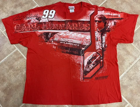 Vintage Carl Edwards 2008 Office Depot Full Print NASCAR Shirt Mens 2XL Roush Cover