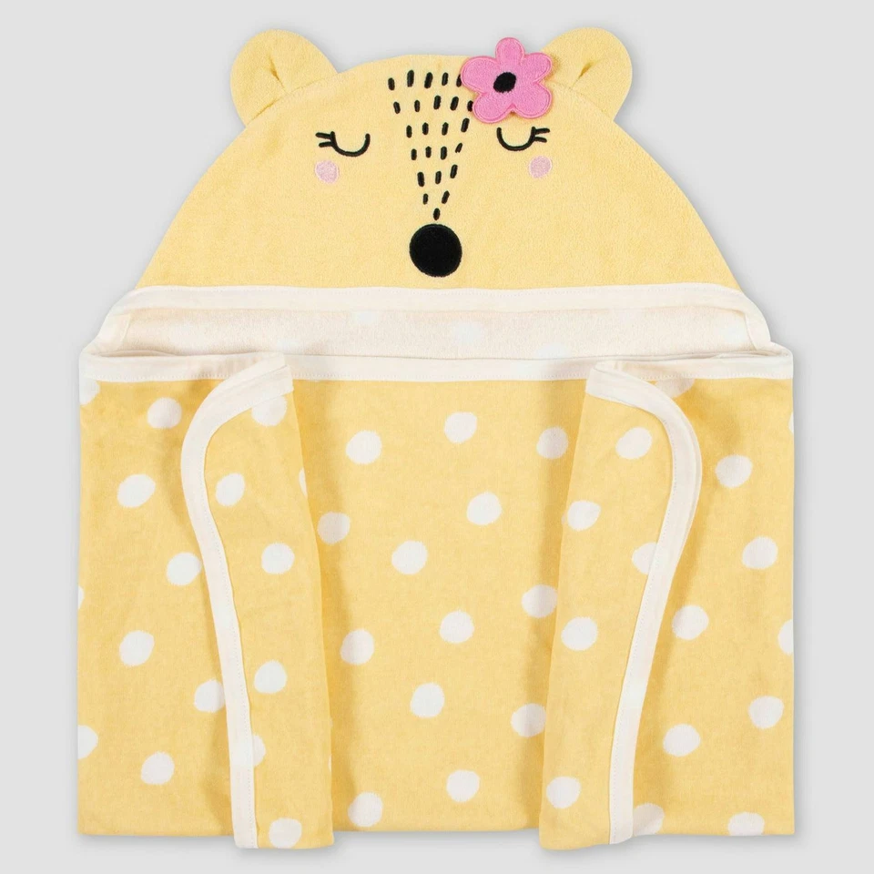 Gerber Baby Terry Hooded Bath Wrap Yellow And White