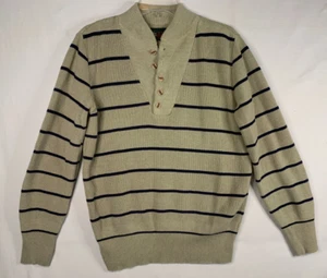 Alps Merrimac Valley Sweater Men’s Sz M Khaki Stripe 1/4 Button Grandpa Academia - Picture 1 of 10