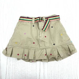 OshKosh Khaki Tan Cotton Skirt Size 5 Embroidered Flowers Ruffled Skort Shorts - Picture 1 of 10