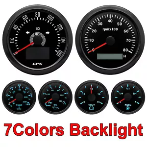 6 Gauge Set 85mm GPS Speedo Tacho & 52mm Fuel Level Water Temp Oil Pressure Volt - Picture 1 of 22