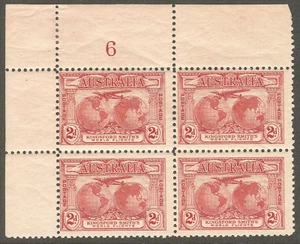 1931 Australia 2d Red Charles Kingsford Smith Flight Plate Cnr Block MH - Picture 1 of 2