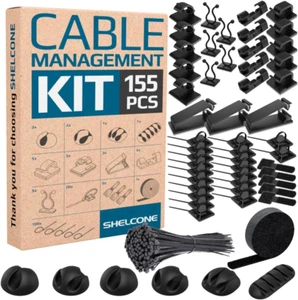 Cable Management Kit 155 Pieces - Cord Organizer for Desk under Desk Wall PC TV - Picture 1 of 12