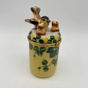 Bombay Company Spring Bird Family Floral Ceramic Gold Hinged Trinket Box Gift - Picture 1 of 10