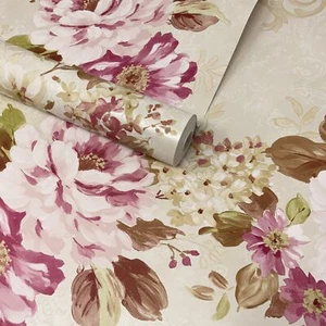 Paste The Wall - Pearlescent Ivory and Pink Floral Scroll Wallpaper - FD21618 - Picture 1 of 1