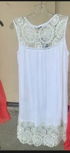 Women Tank top sleeveless white summer crochet LACE tunic dress - Picture 1 of 3
