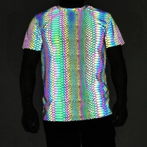 Multicolor Night Reflective Snakeskin Shirt Hip Hop Glow In The Dark Street Top - Picture 1 of 12