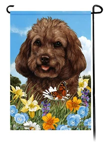 Summer Flowers Garden Flag - Chocolate Cockapoo - Picture 1 of 1
