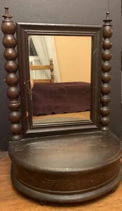 Antique Flame Mahogany Tabletop Mirror Shaving & Dressing Vanity-Lift Top Drawer - Picture 1 of 23