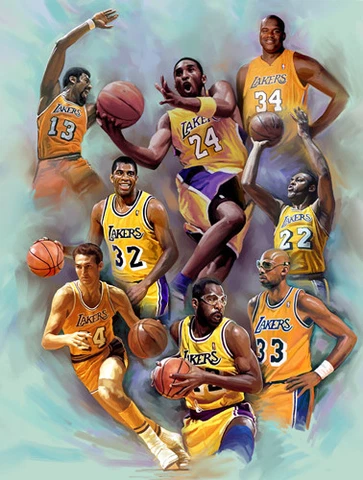 L.A. LAKERS LEGENDS All-Time Greats 20x24 Art POSTER Print Kobe, Magic, West, ++ Cover