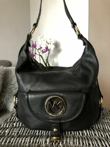 Michael Kors Shoulder Bag Fulton Hobo Black Genuine Leather - Picture 1 of 10