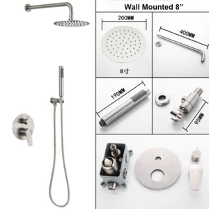 Juego de ducha de baño de lluvia de 8 pulgadas grifo con grifo mezclador de bañera níquel cepillado - Imagen 1 de 11