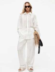 AllSaints All Saints Jade Linen Wide Leg Trousers Ecru White UK 16 BNWT RRP £139 - Picture 1 of 5