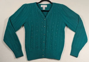 Casual Corner Size S Lambs Wool Rabbit Hair Green Women Cardigan Sweater Top - Picture 1 of 11