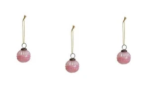 2" Round Embossed Baby Pink Milk Glass Christmas Ornament Set of 3 - Picture 1 of 3