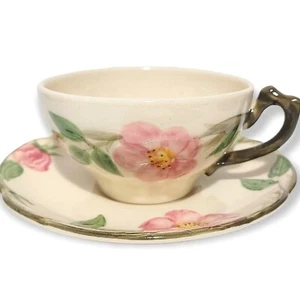 Platillo de taza de café de colección barro franciscana rosa del desierto EE. UU. pintado a mano 69 - Imagen 1 de 11