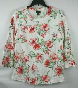 JM Collection Women's Blouse Shirt Top Plus Size 1X Color Ivory Floral - Picture 1 of 4