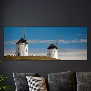 Glasbilder Wandbild Deko Bild XL 125x50 Windmühlen auf Feld Landschaft - Bild 1 von 6